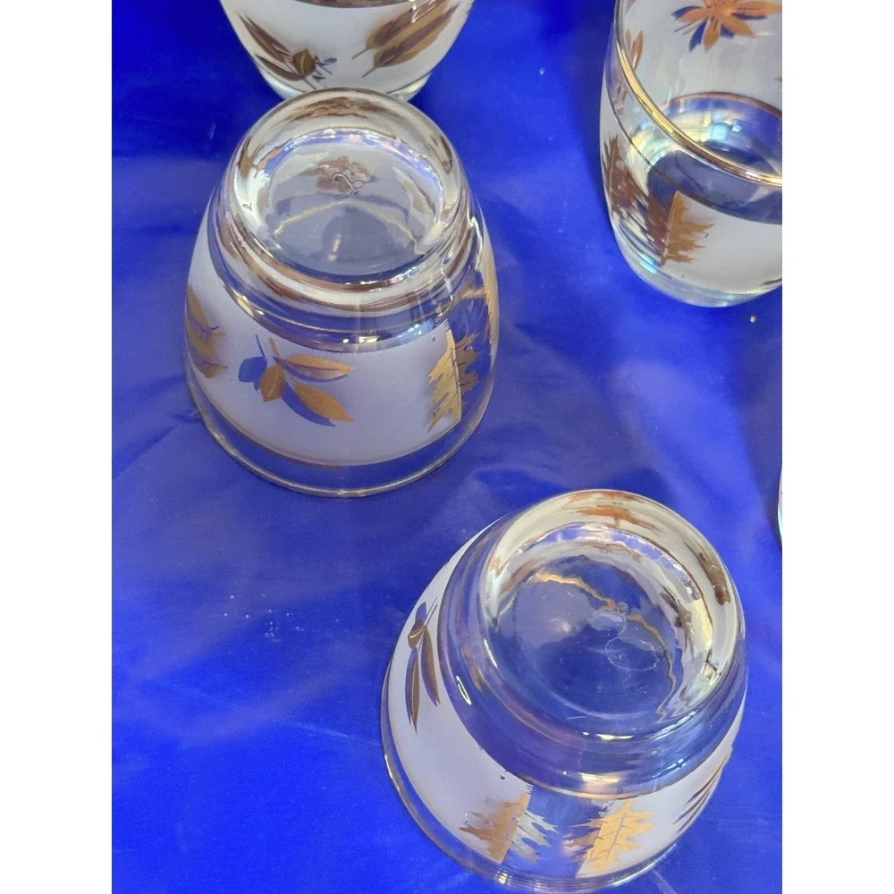 Set of 8 Libbey Golden Foliage Lowball Glasses Gold Rim Frosted 3
